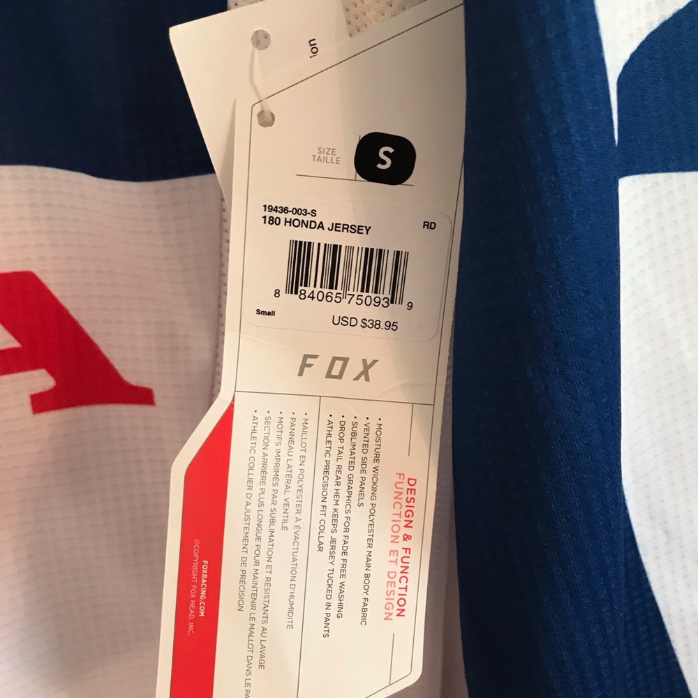 NWT FOX Honda jersey